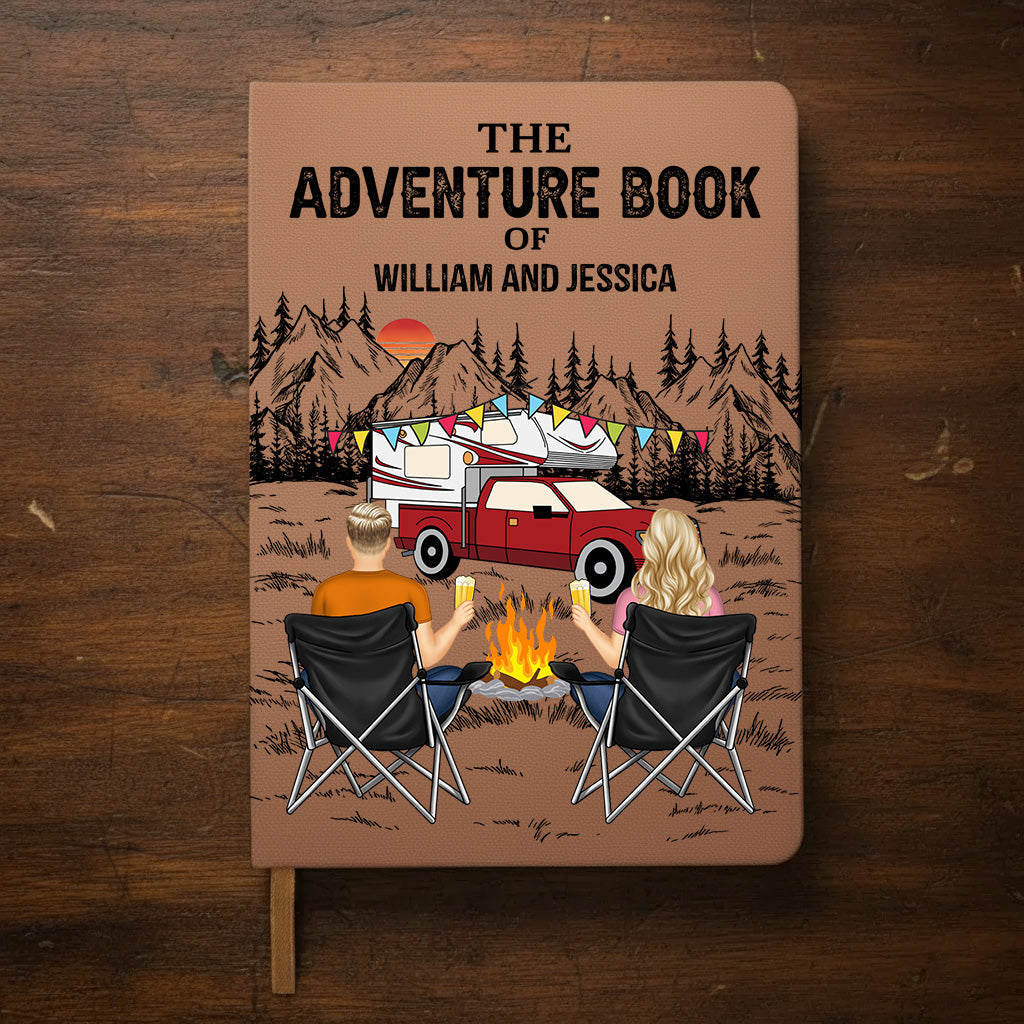 Personalized Leather Journal The Adventure Book Camping Couple by the Campfire Unique Gift for Him or Her