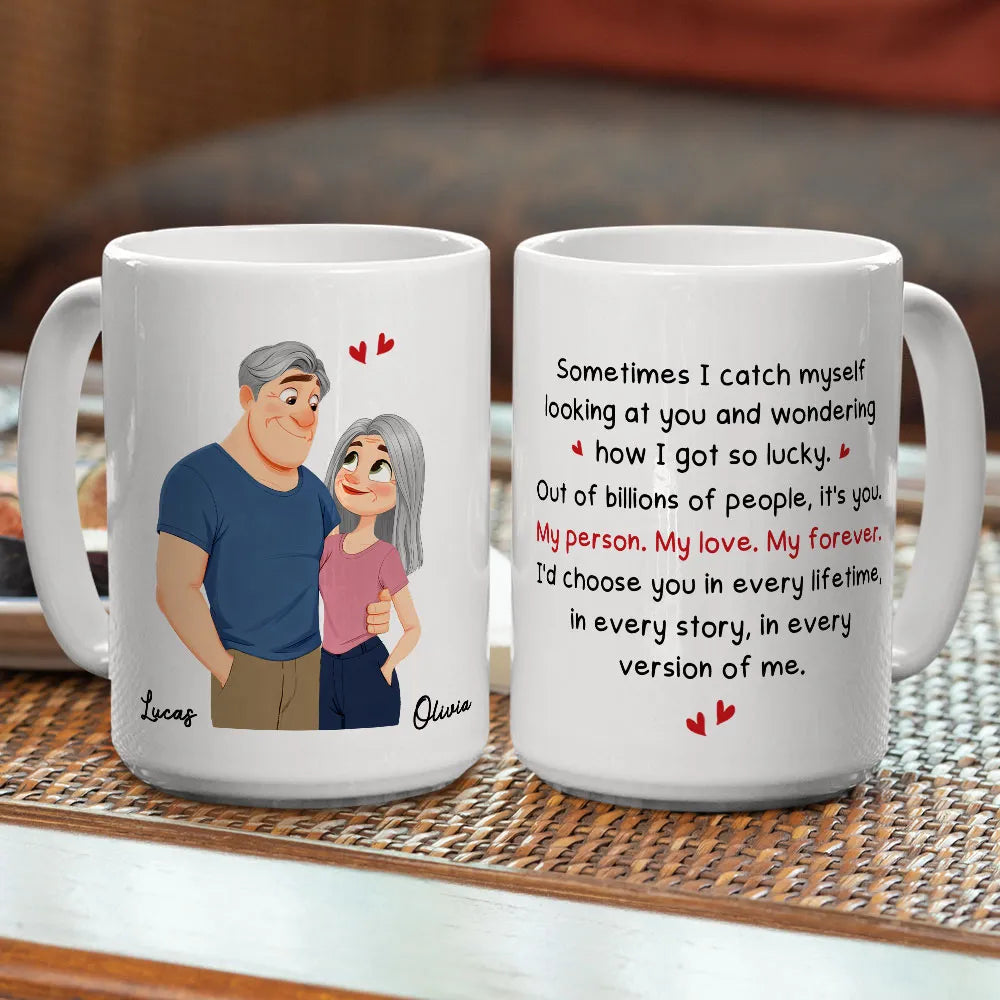 Personalized Couple Quote Ceramic Mug, Hugging Illustration for Morning Coffee, Unique Romantic Gift for Him or Her