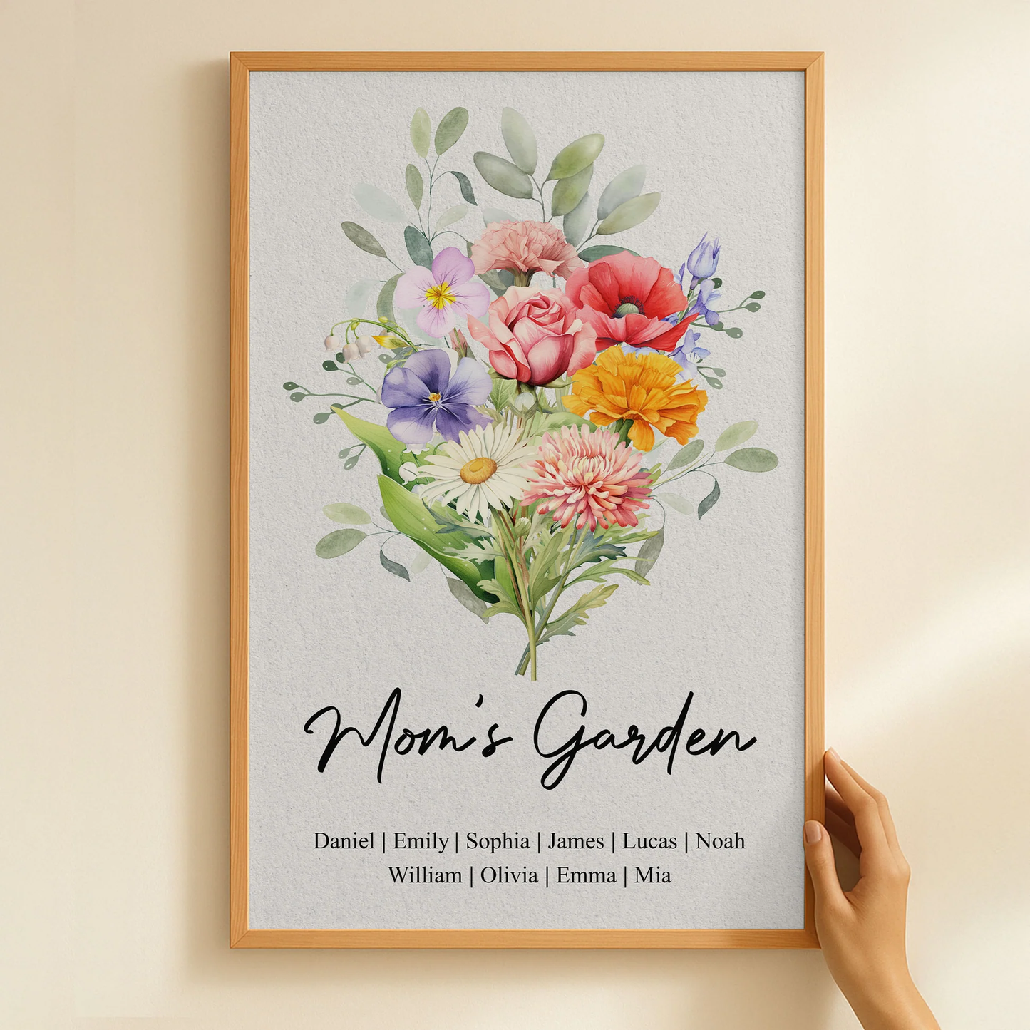 Personalized Birth Flower Bouquet Poster for Mom's Garden - Watercolor Family Keepsake, Unique Gift for Mom or Grandma