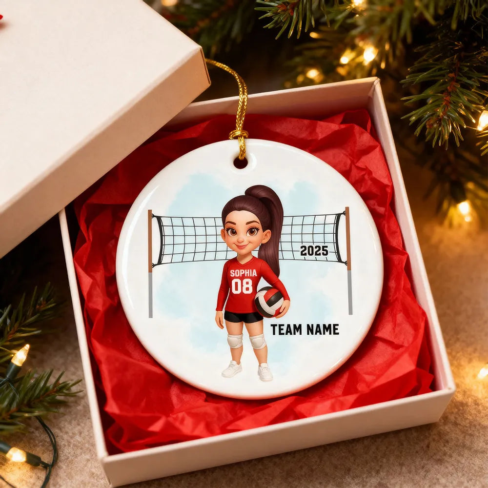 Volleyball Ceramic Ornament β customizable team & number, net backdrop β celebrate big wins, perfect gift for players & coaches