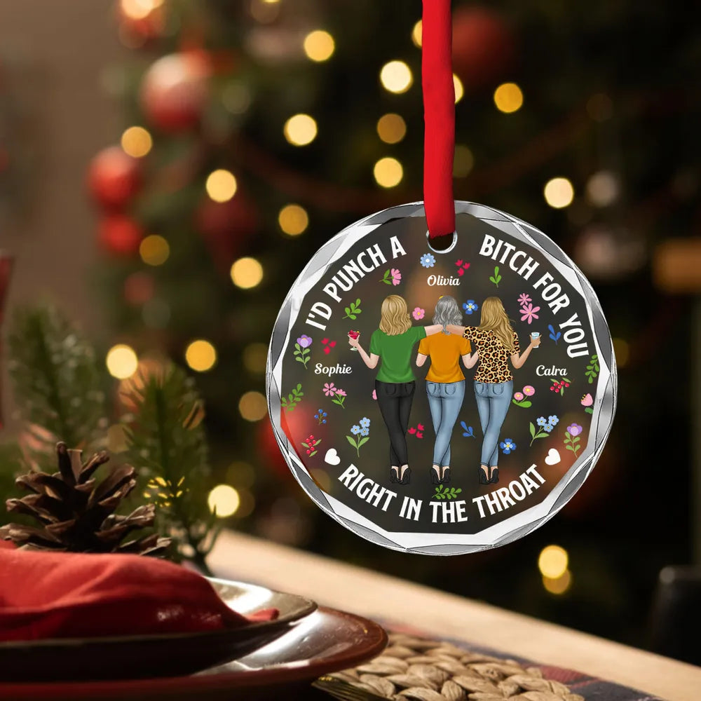 Custom Bestie Crystal Ornament with Back-View Friends Illustration β Personalized Crystal Ornament, Hilarious Unique Gift for Best Friend
