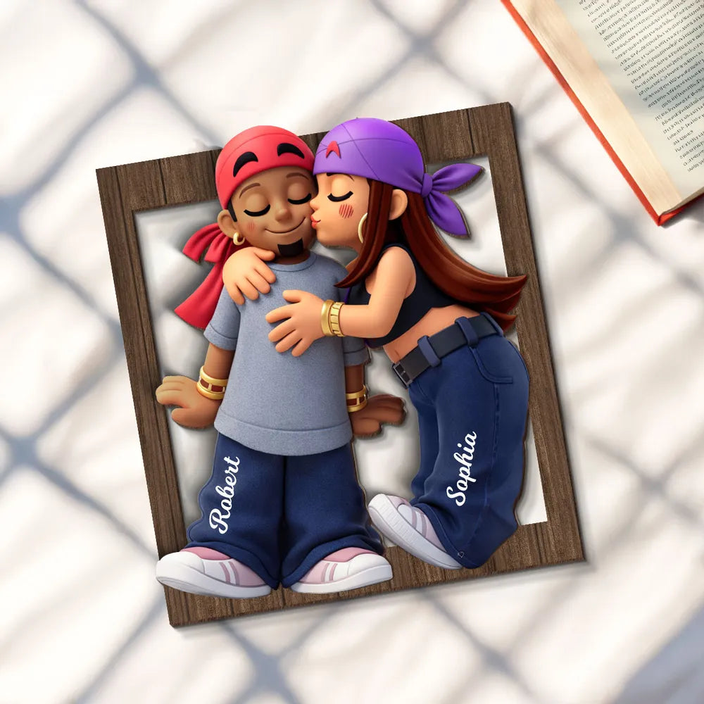 Personalized 2-Layer Wooden Plaque Cute Couple Kissing Keepsake for Bedroom Decor, A Unique Gift for Him or Her