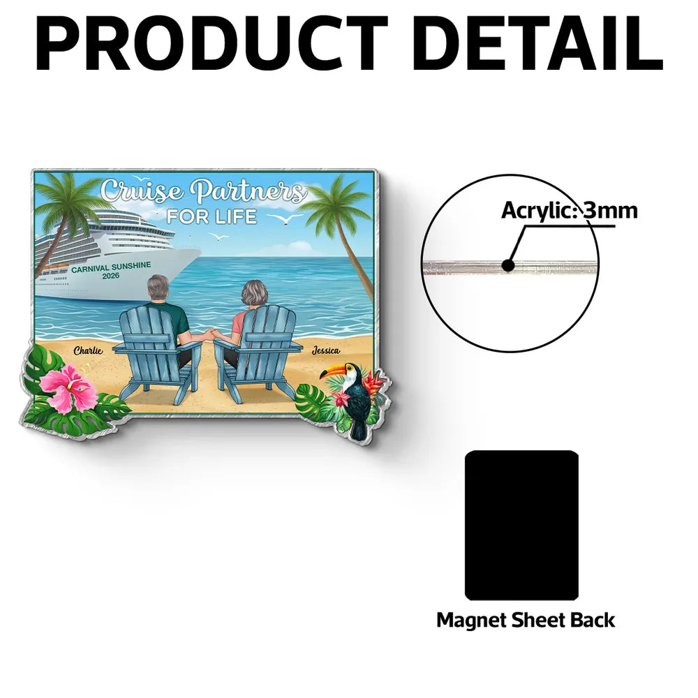 Acrylic Magnet Personalized Cruise Beach Scene - Back View Couple in Adirondack Chairs, Sweet Romantic Gift for Couples