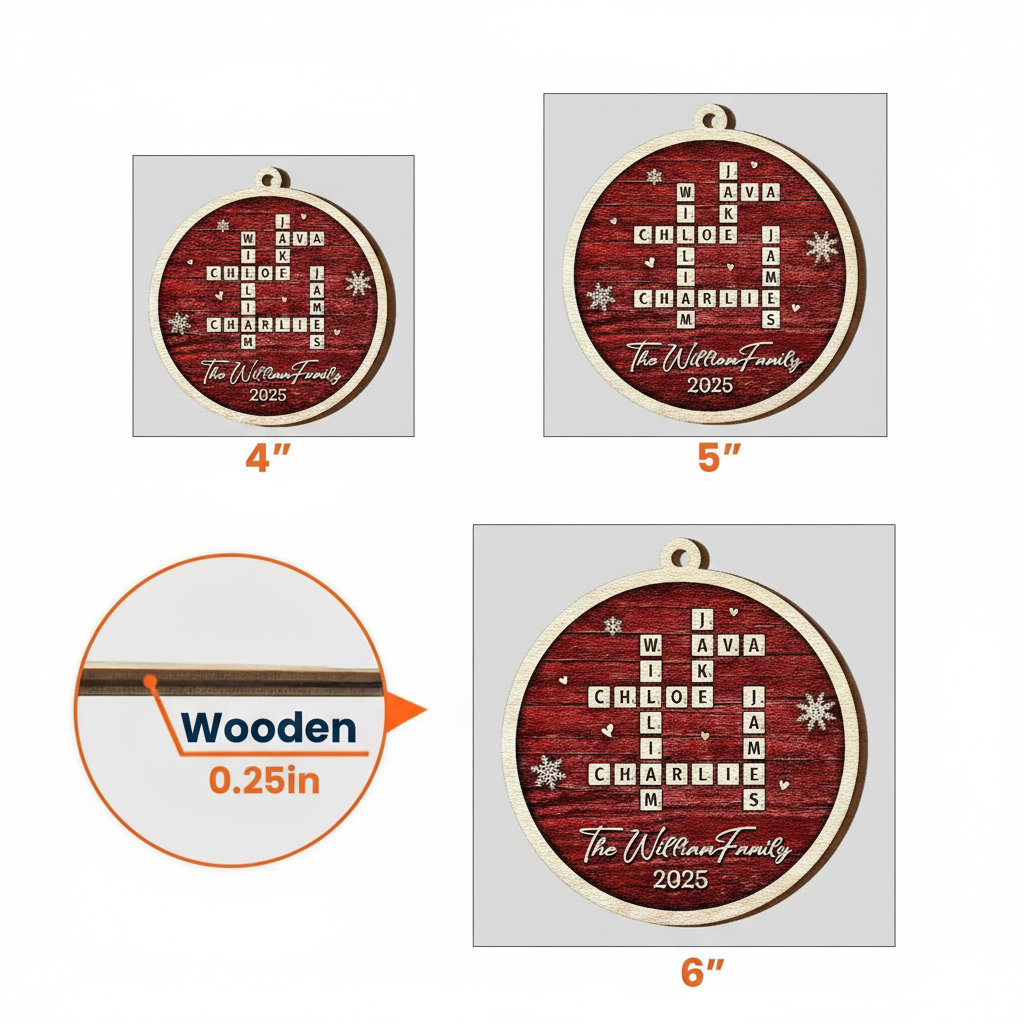 Family 2-Layer Wooden Ornament β Personalized Crossword Puzzle Design, Clear and Collectible Holiday Gift