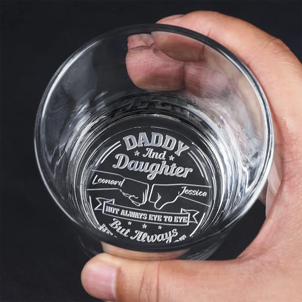 Daddy And Children Always Heart To Heart - Custom Whiskey Glass for Dad – Personalized Father’s Day or Birthday Gift