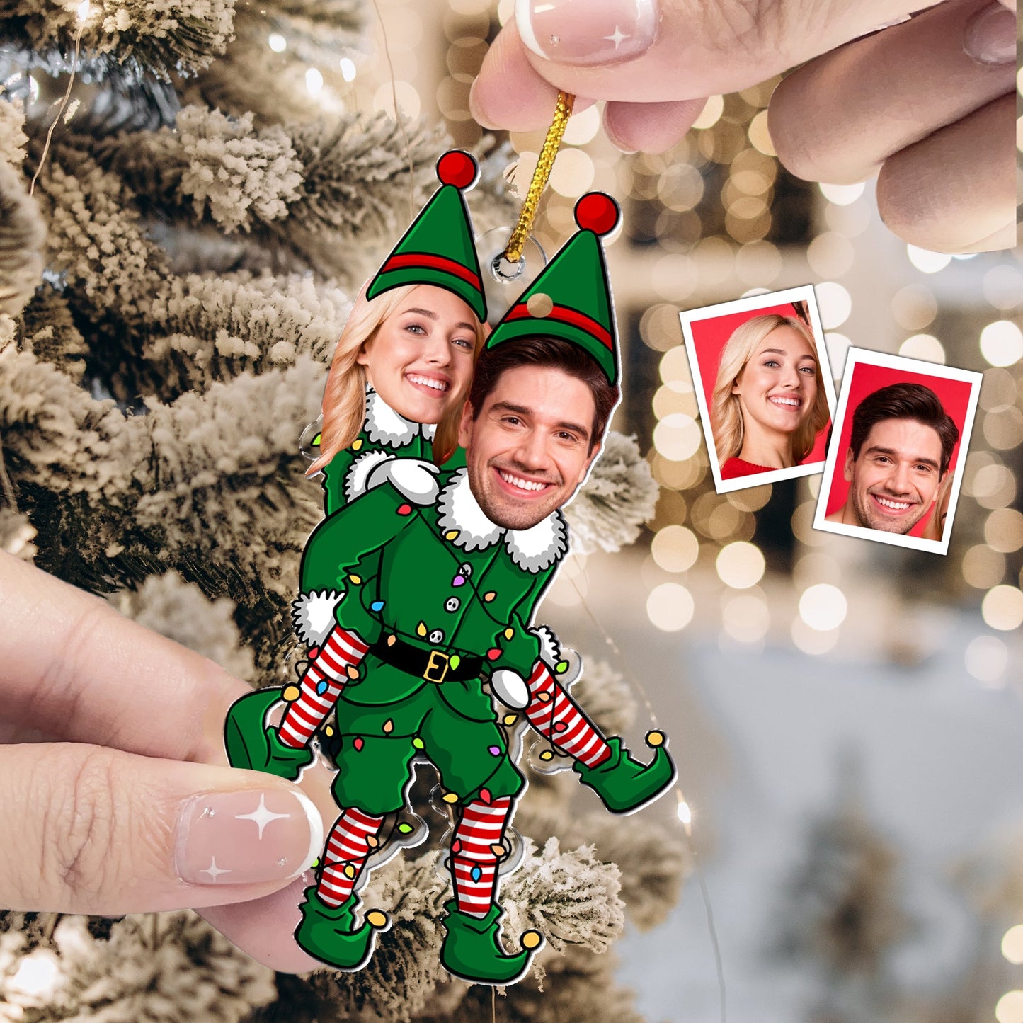 Unique Funny Couple Elf Hanging Decoration - Personalized Acrylic Ornament, Perfect for Holiday Gifting