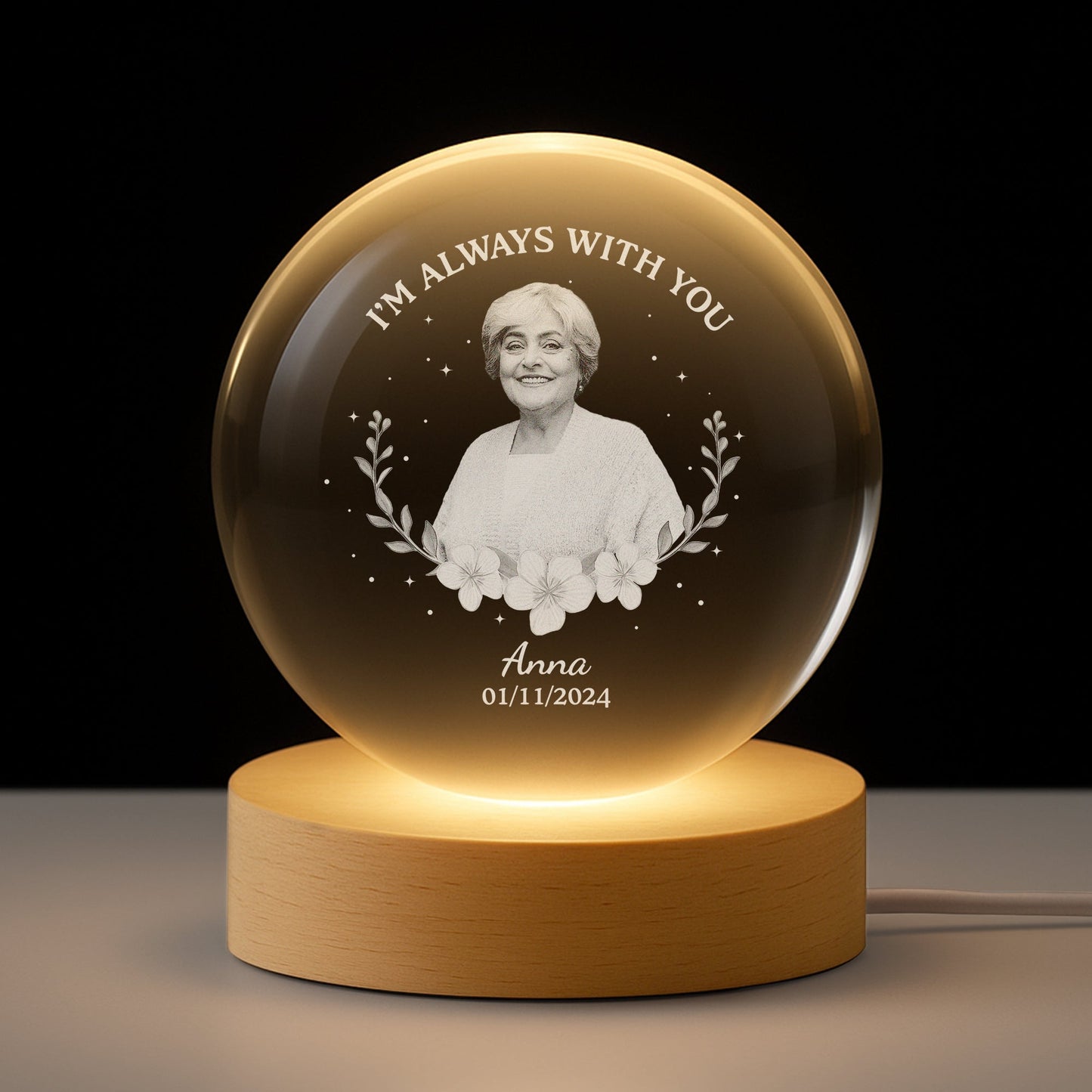 Personalized Globe Lamp Photo Keepsake, I'm Always With You, Warm Memorial Night Light Unique Gift
