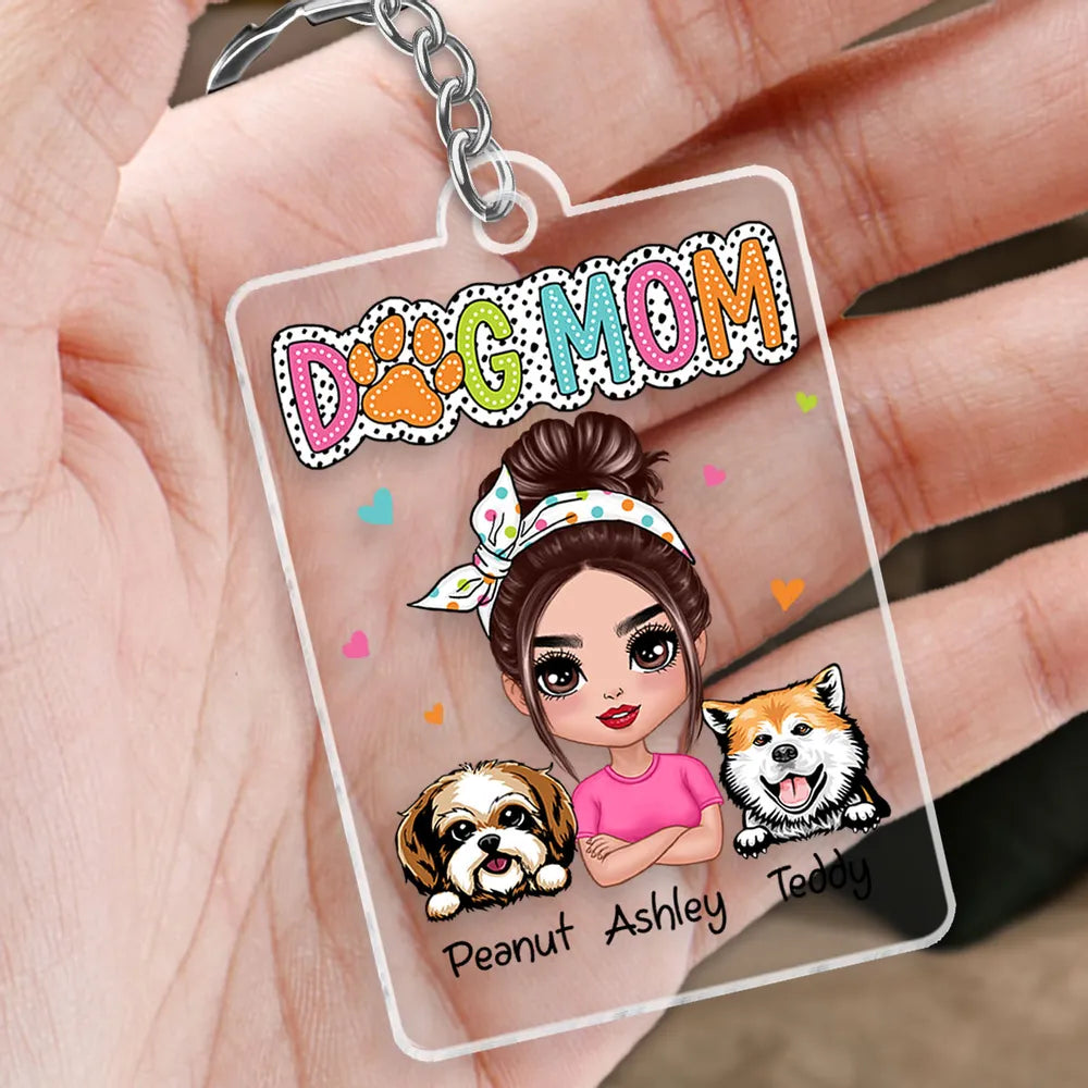 DOG MOM Personalized Acrylic Keychain – You & Your Pups