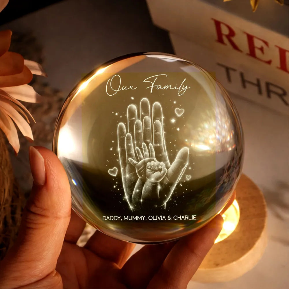 Personalized Crystal Ball LED Night Light with Family Handprint Glow, Cozy Nightstand Decor, Unique Gift for Mom & Dad