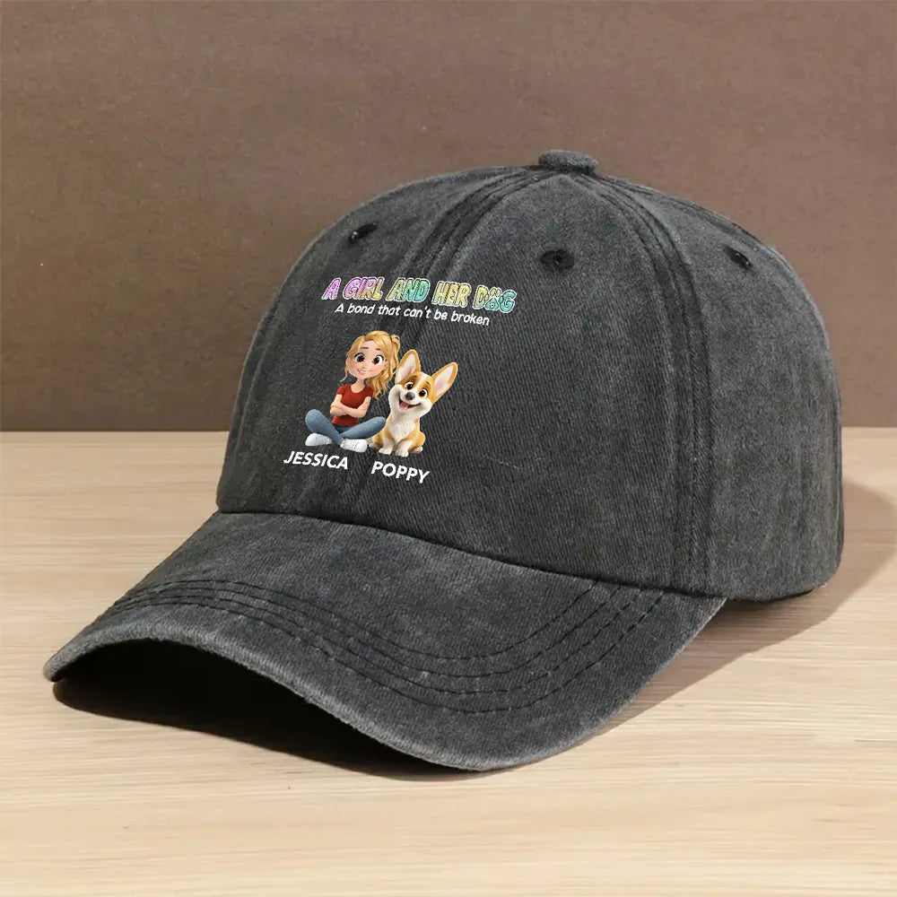 Denim Baseball Cap, Vintage Washed, Custom Pet Graphic, Casual Sun Shield, Unique Gift for Dog & Cat Moms