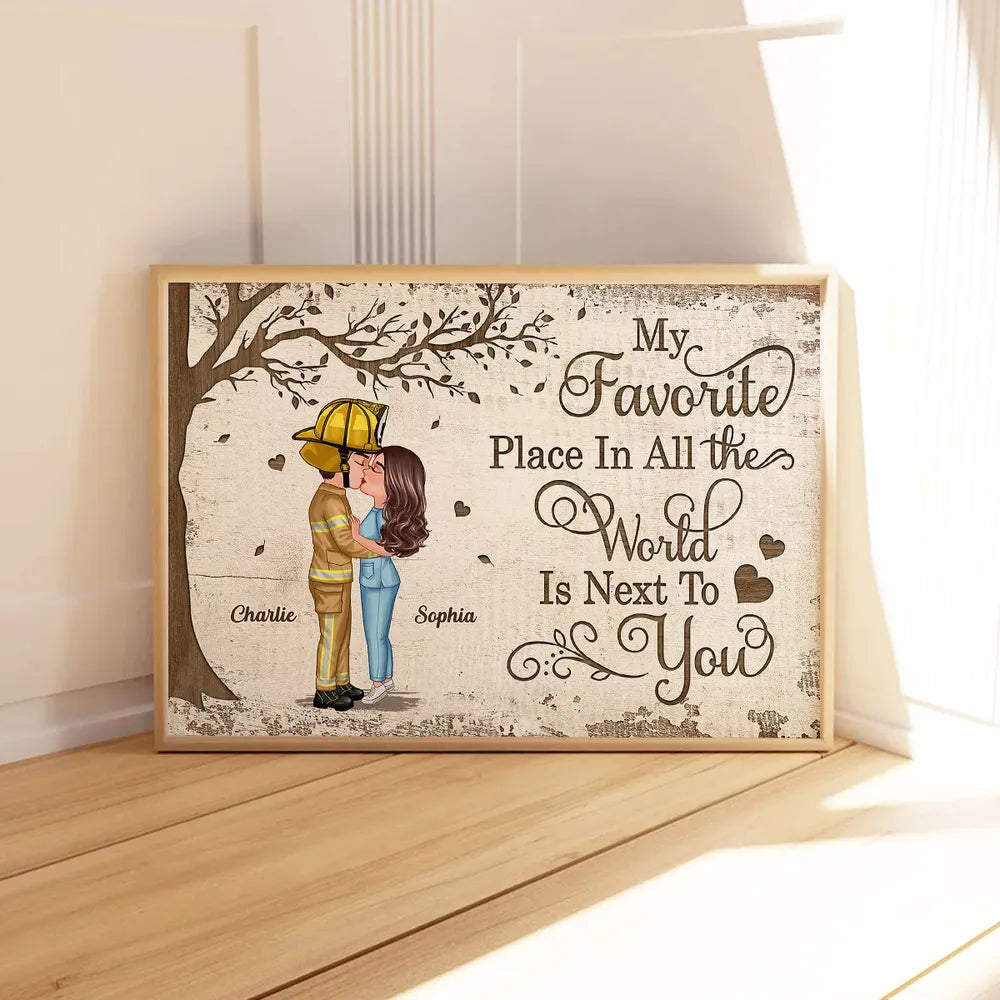 Favorite Place In The World Couple Kissing Poster, Romantic Personalized Wall Art, Unique Gift for Him or Her