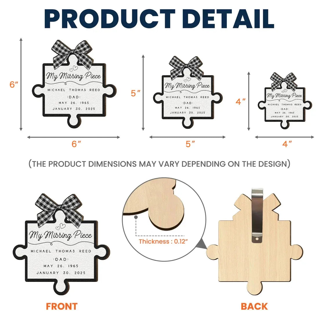 Personalized Wooden Car Visor Clip My Missing Piece Puzzle Keepsake for Mom or Dad, Unique Memorial Gift for Daily Drives