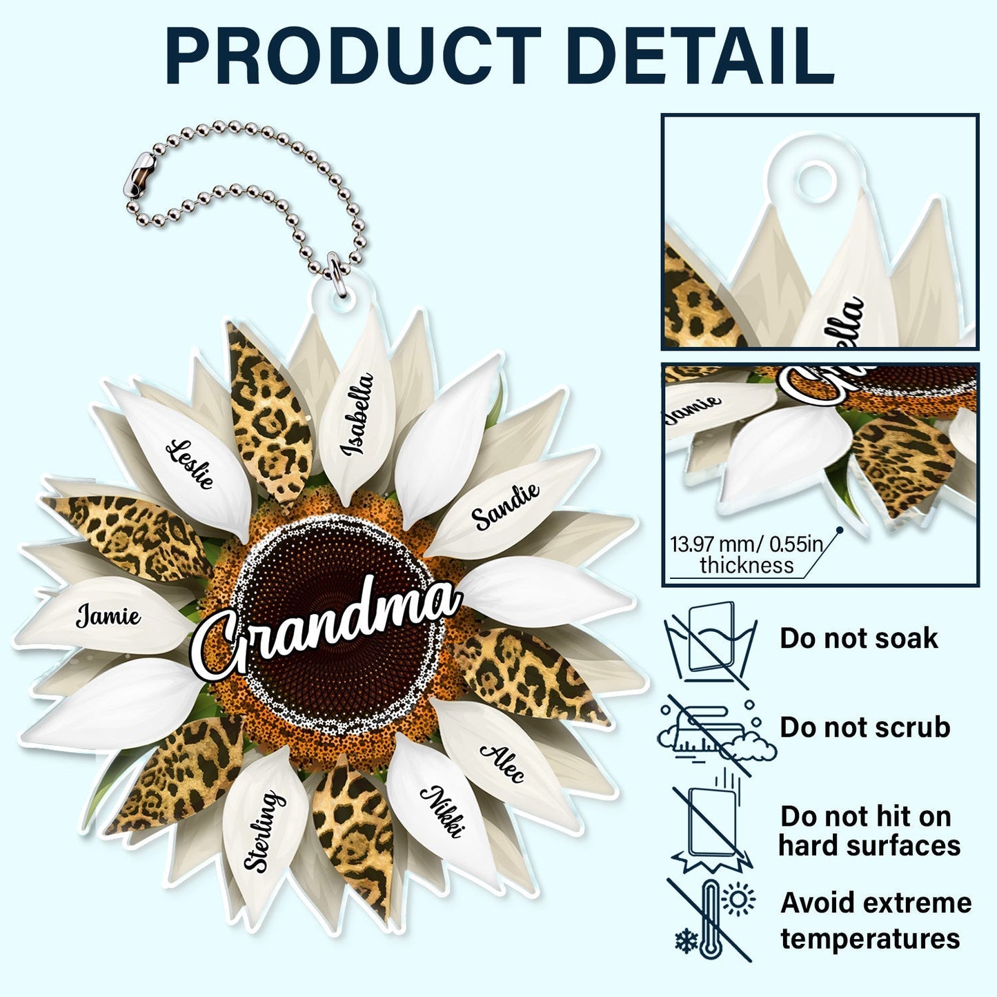 Personalized Sunflower Acrylic Car Hanger for Mom – Mother's Day Gift