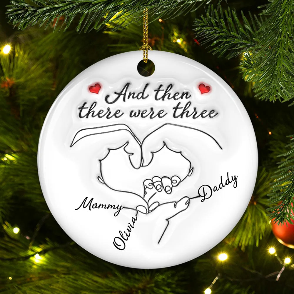 Personalized Ceramic Ornament for Parents β Hand Heart Family Sketch, Christmas Tree Decoration, Sentimental Unique Gift