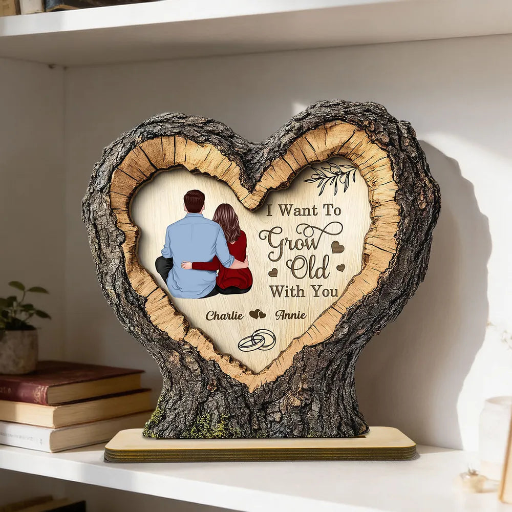 Personalized 2-Layer Wooden Plaque Heart Tree Ring Couple Hugging Unique Gift for Wife or Husband, My Favorite Place Is Next To You