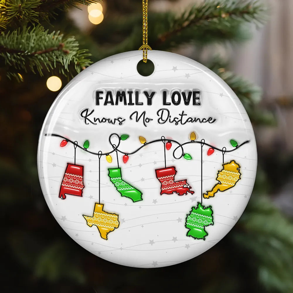 Ceramic Ornament with Family Love Knows No Distance Design, High Clarity, Heartwarming Gift for Family
