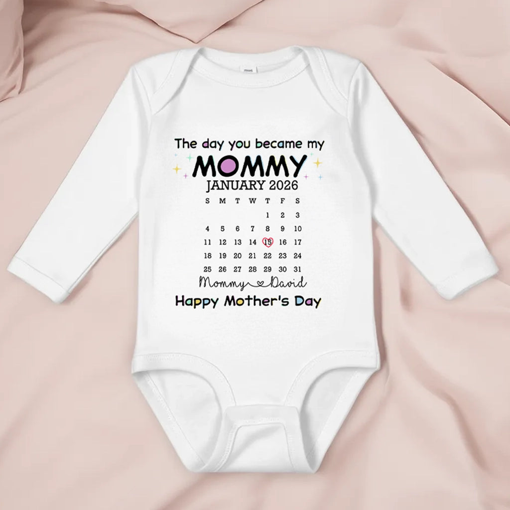 Personalized Short Sleeve Baby Onesie With New Mommy Calendar Design, Mother's Day Gift Idea, Sweet Photo-Ready Keepsake