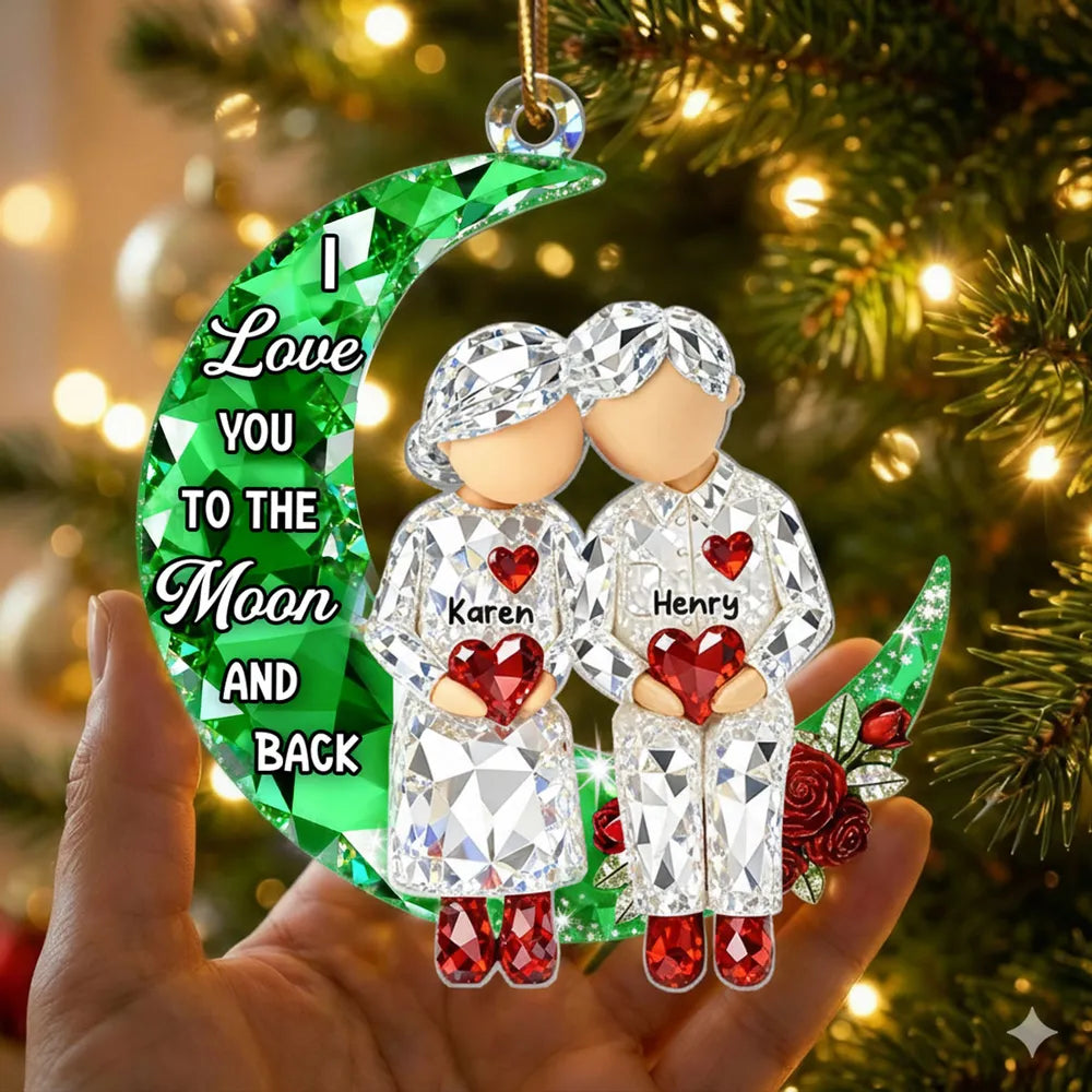 Personalized Acrylic Ornament Couple Love You to the Moon and Back Christmas Tree Decor, Unique Gift for Him or Her