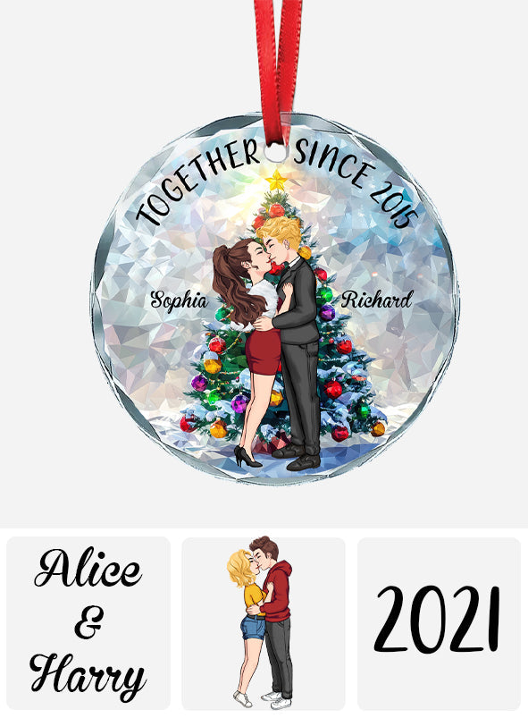 Together For Years - Personalized Couple Round Shaped Glass Ornament