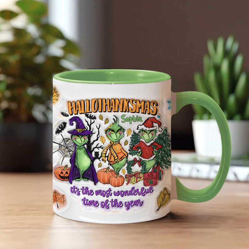 Happy Hallothanksmas - Personalized Stole Christmas Accent Mug