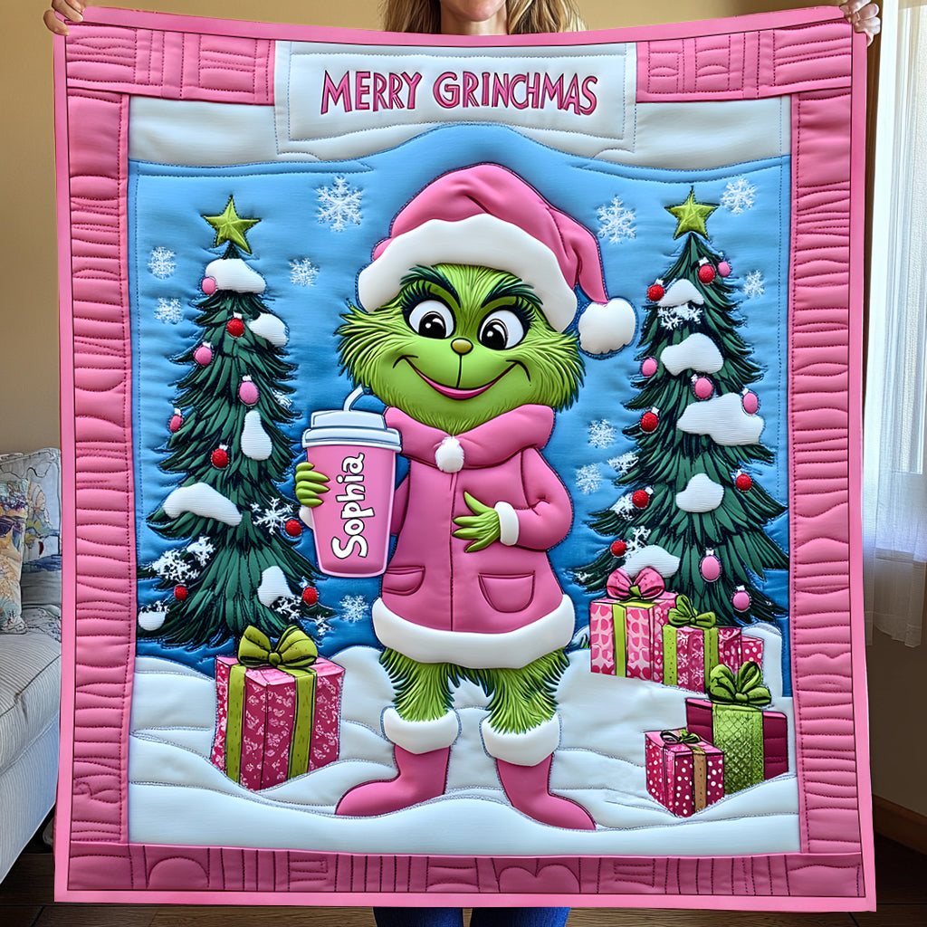 Grinchy Green Lady - Personalized Stole Christmas Quilt