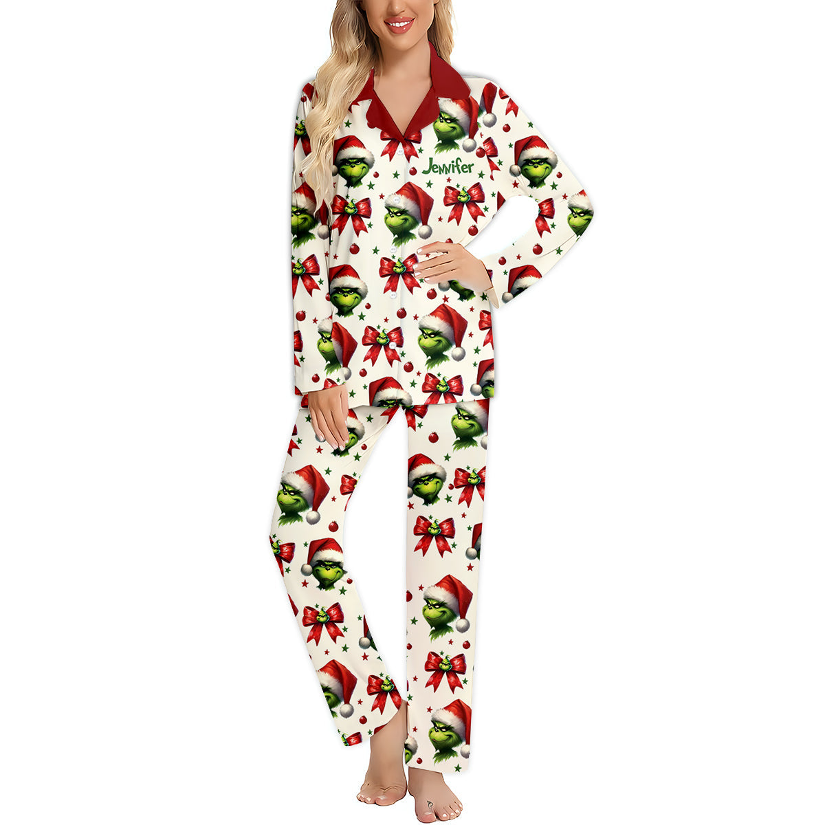 Coquette Grinchmas - Personalized Stole Christmas Button Down Pajamas