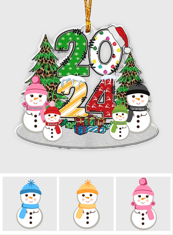 Lovely Snowman Grandkids - Personalized Grandma Custom Shaped Ornament