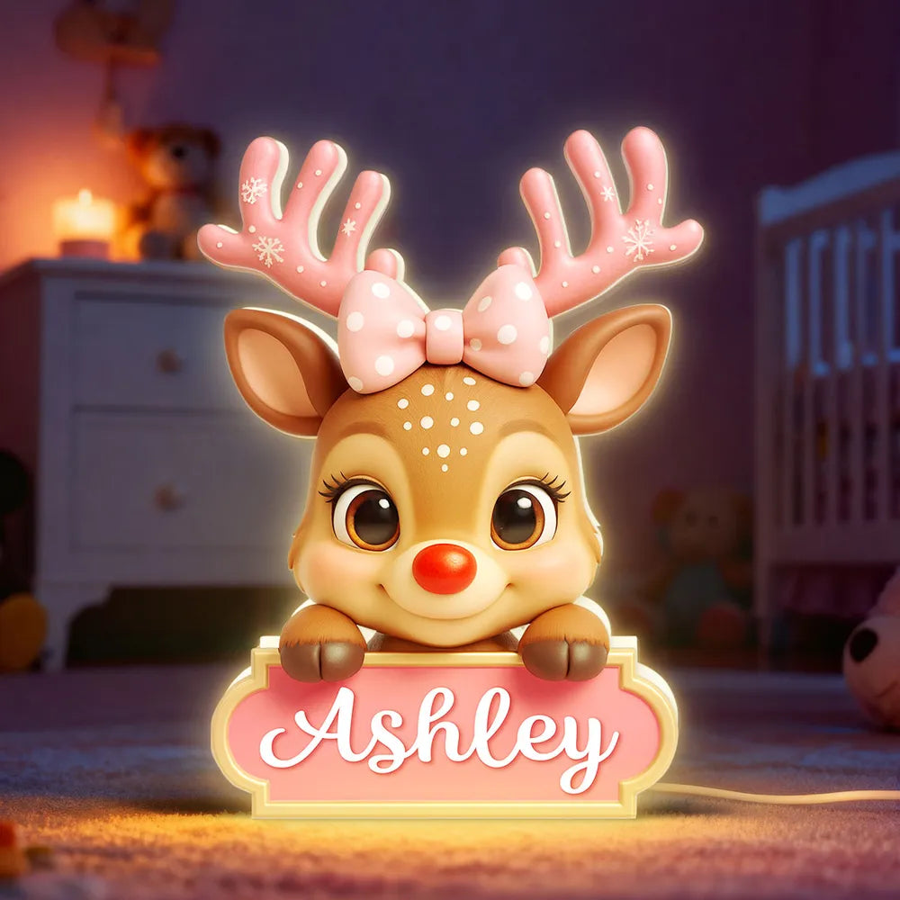 Acrylic Light Box Reindeer Nursery Lamp, Custom Cute Design, Warm Glow, Unique Christmas Gift for Children & Grandchildren