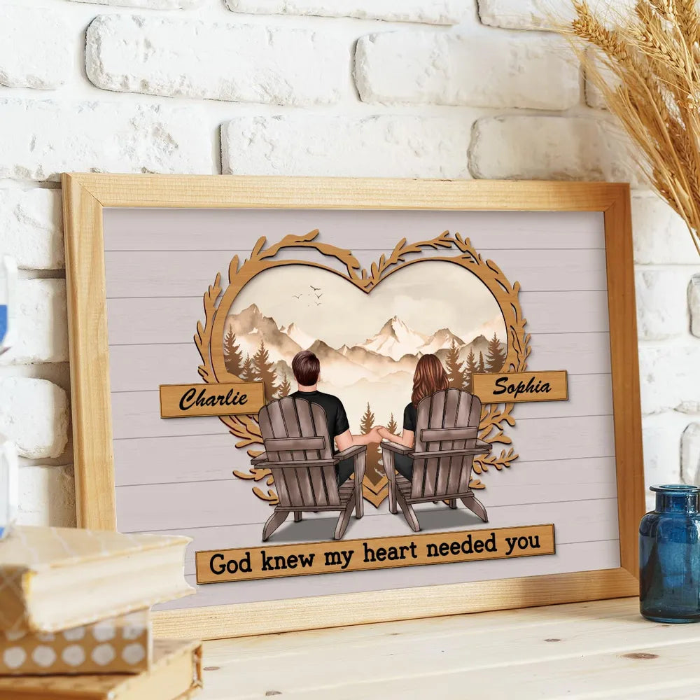 Couple Mountain View Poster – “God Knew My Heart Needed You” wall art, a perfect romantic gift for couples