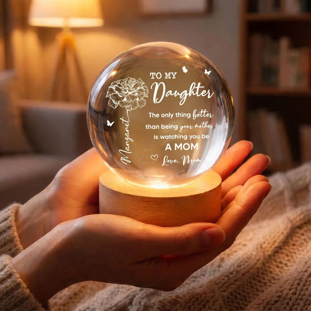 To My Daughter Globe Lamp with Floral & Butterflies, Warm Glow Night Light, Unique Gift from Mom