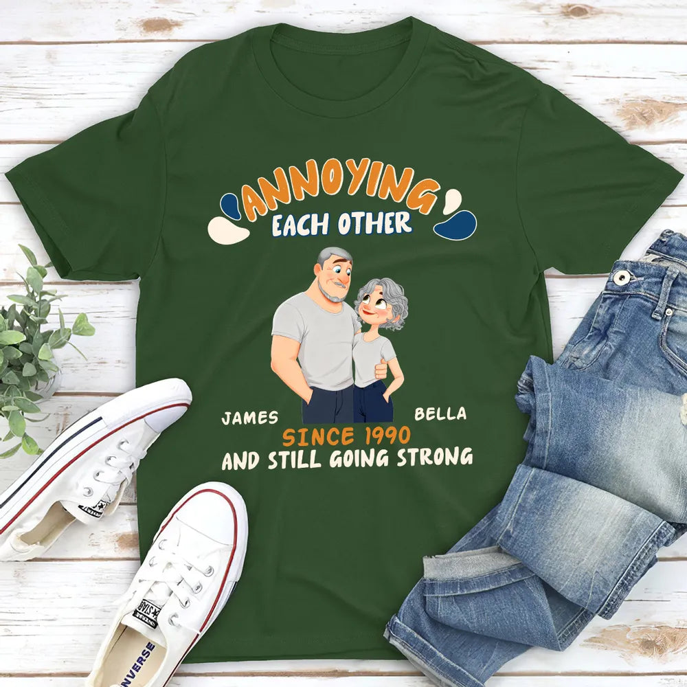 Personalized Couple Caricature Classic Tee With Your Text - Funny Love Gift For Husband Or Wife