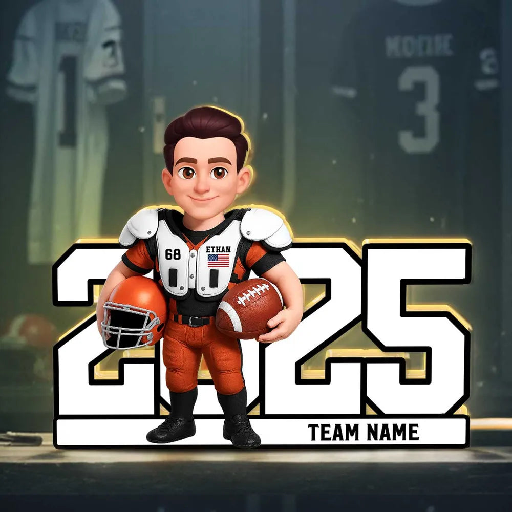 Acrylic Light Box - Custom Football Player Design, Warm Glow for Bedroom or Desk, Unique Gift for Players & Fans
