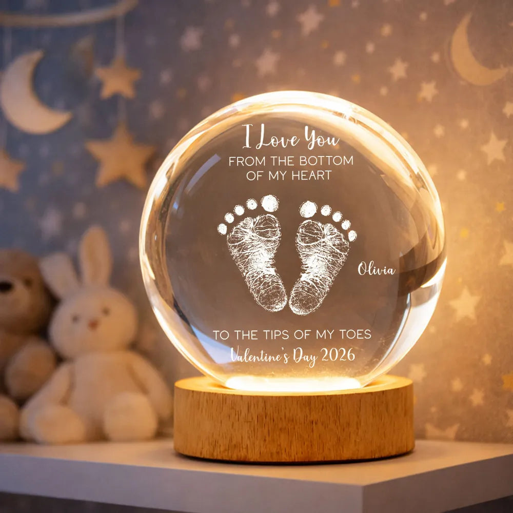 Globe Lamp With I Love You Footprints Quote, Cozy Warm Glow Keepsake, Personalized Unique Gift For Couples