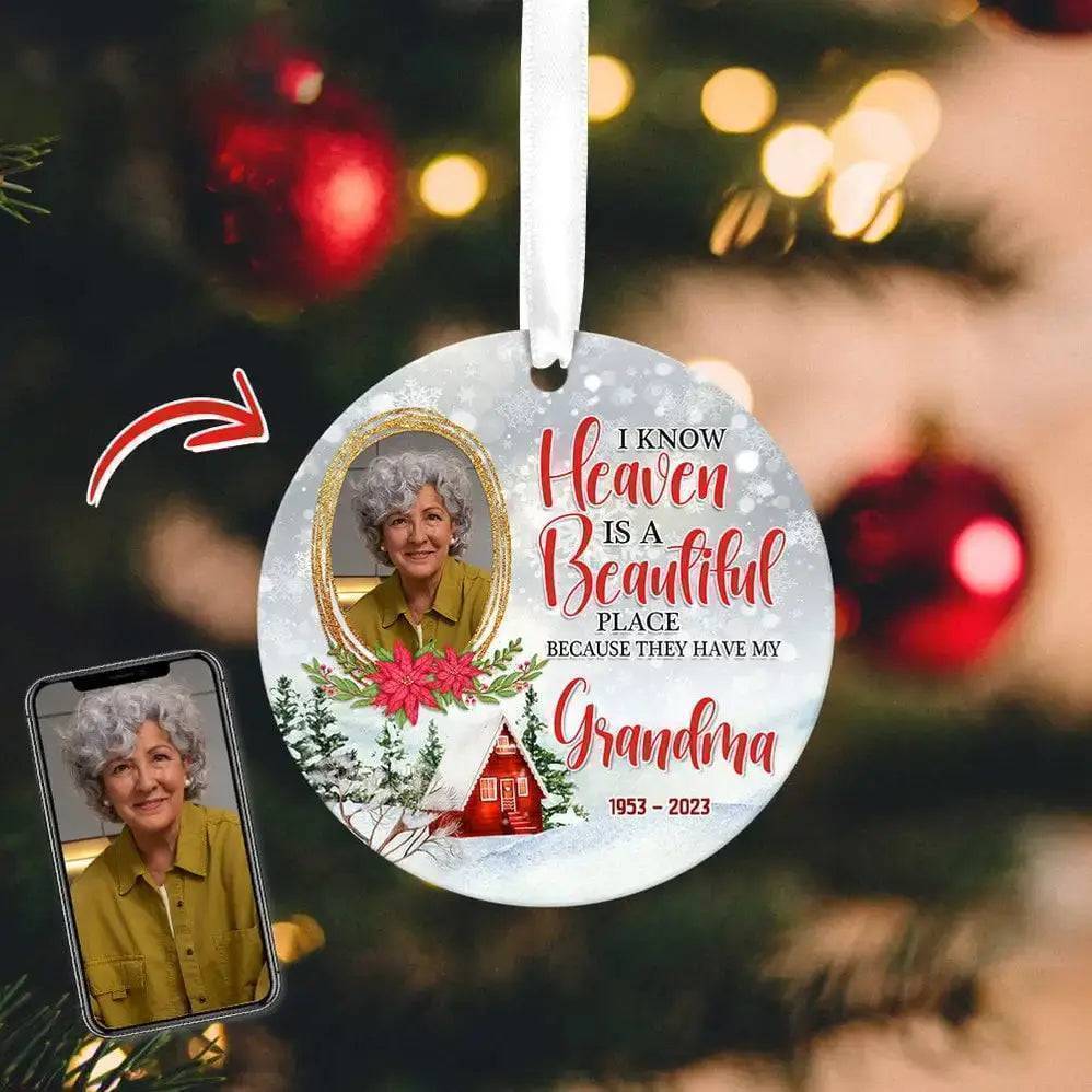Custom Photo Heaven is a Beautiful Place - Personalized Memorial Ceramic Photo Ornament