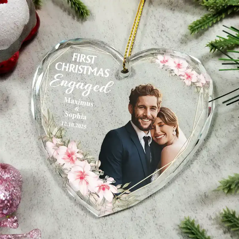 Personalized Crystal Ornament for First Christmas Married β Custom Photo Couple Keepsake, Romantic Holiday Tree Gift