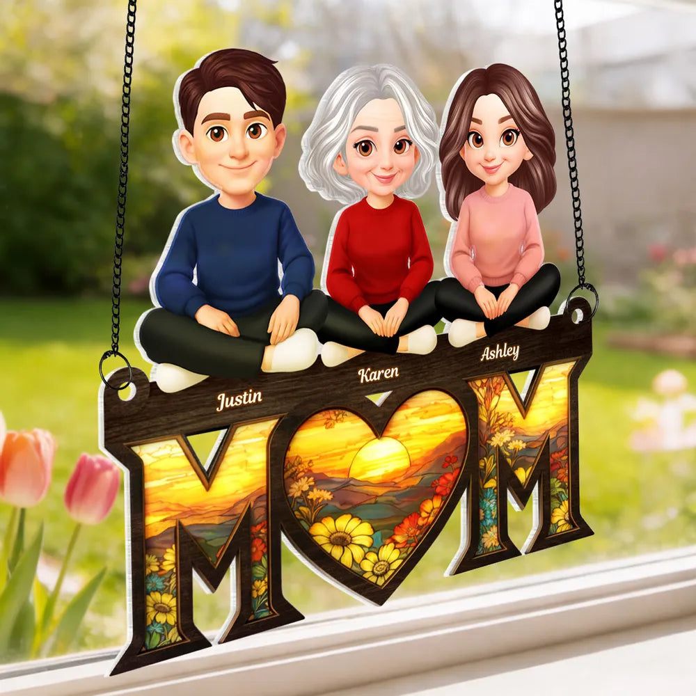 Personalized Acrylic Suncatcher Ornament MOM Heart Sunset Window Decor - Unique Gift for Mom or Grandma