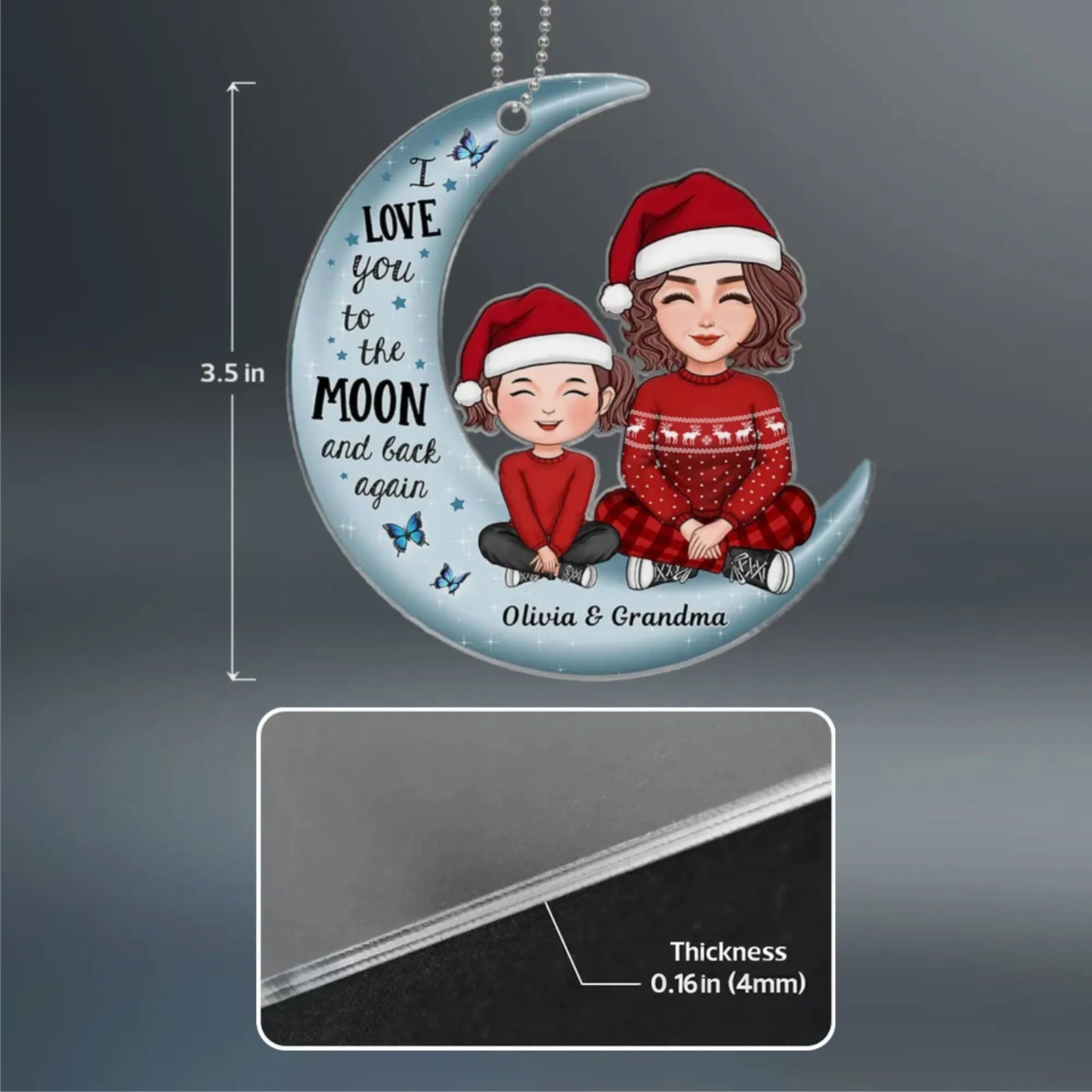 Moon-Shaped Family Acrylic Ornament – Heartwarming Christmas Decor, Perfect Gift for Grandparents