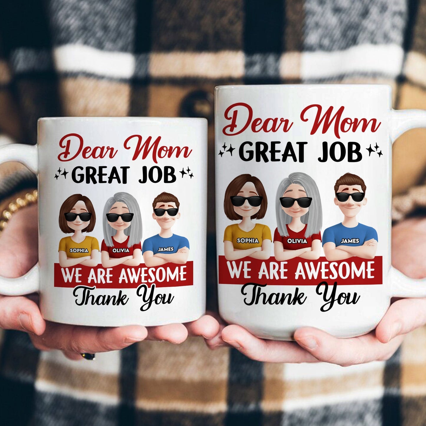 Funny Mom Coffee Mug - “Dear Mom, Great Job” Personalized Ceramic Mug with Custom Kid Design