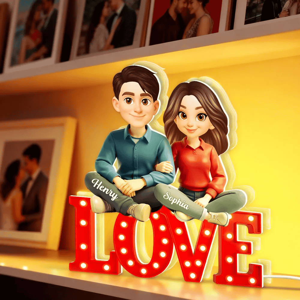 Personalized Couple Acrylic Light Box with Warm Glow LOVE Sign Decor, Unique Keepsake Gift for Him or Her