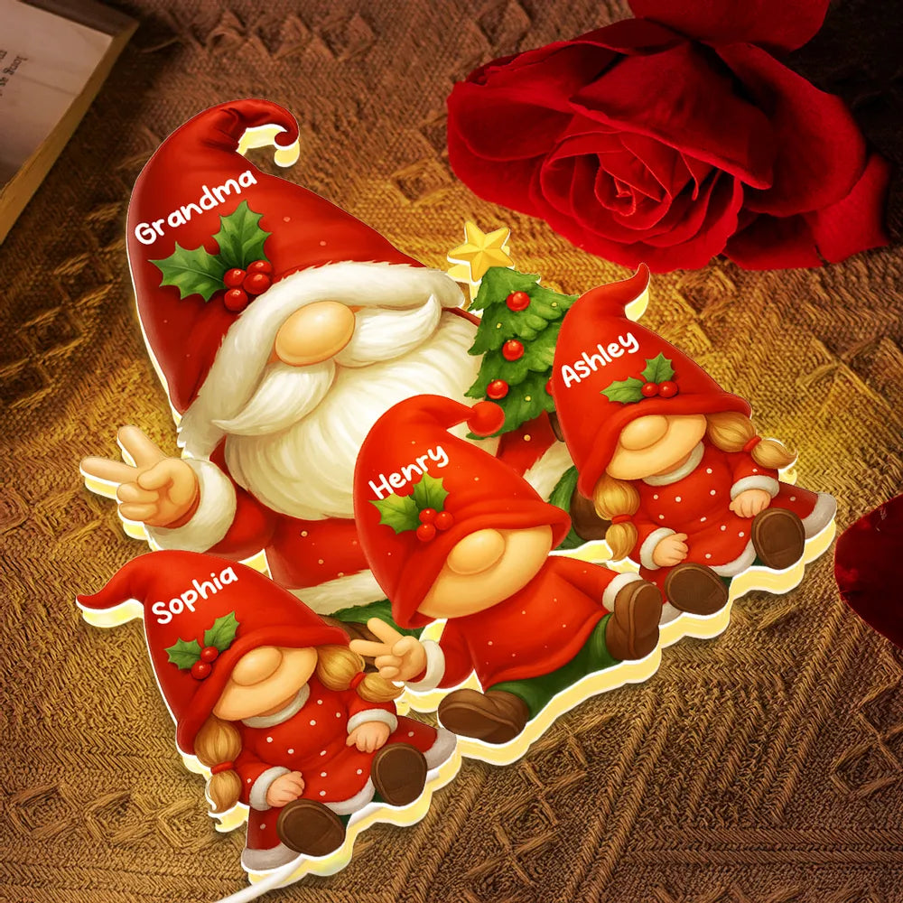 Personalized Acrylic Light Box for Grandma with Grandkids Gnomes, Cozy Christmas Decor & Unique Holiday Gift