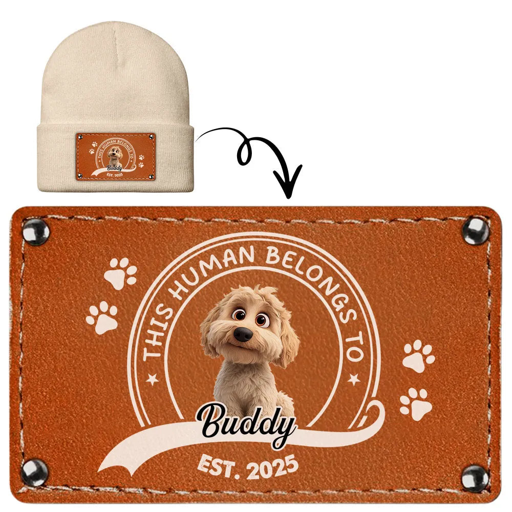 Leather Patch Beanie Hat with Dog Design, Cozy Warmth and Perfect Gift for Pet-Loving Families