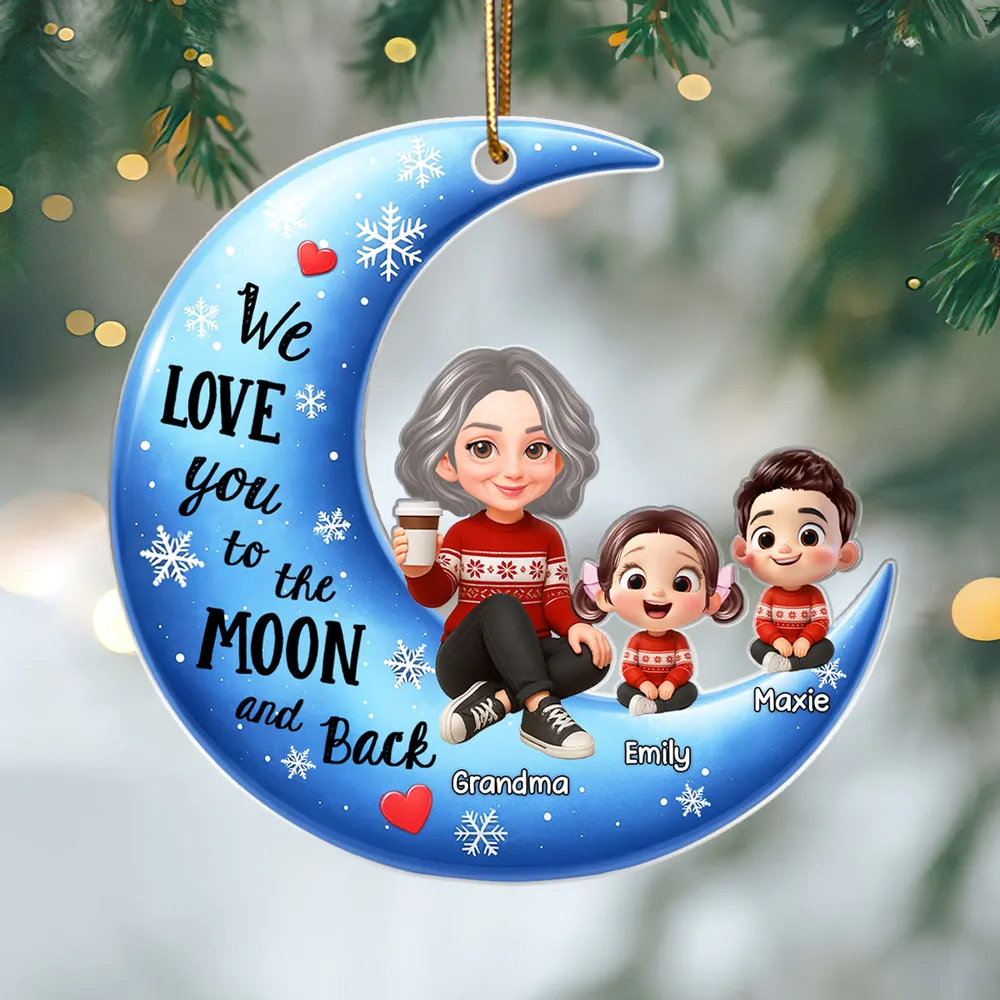 Moon Shaped Acrylic Ornament β Custom Gift with "I Love You to the Moon and Back" Quote