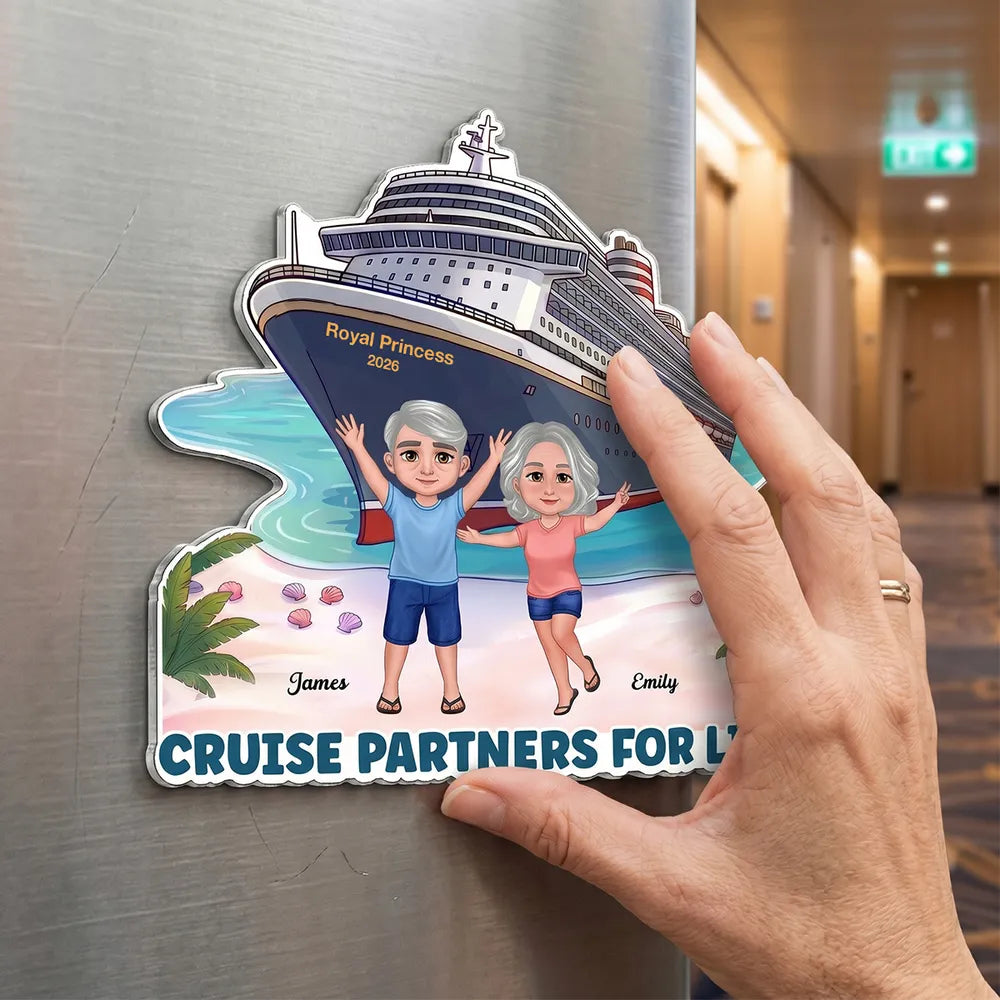 Cruise Partners for Life Acrylic Magnet Personalized Cabin Door Keepsake Waving Couple by the Ship Sweet Gift