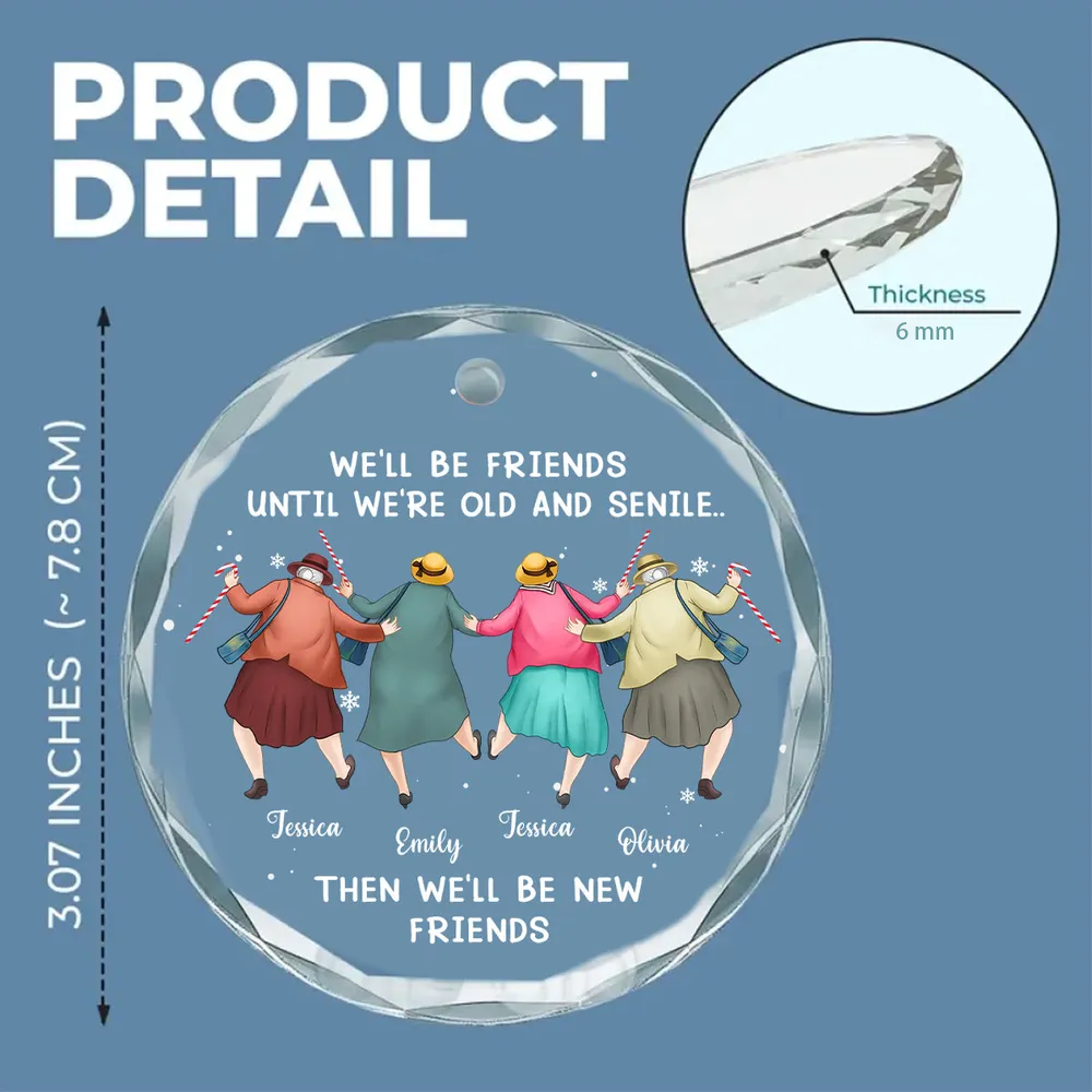 Personalized Crystal Ornament Best Friends Quote Christmas Tree Decor, Cute Cartoon Bestie Gift With Festive Snowflakes