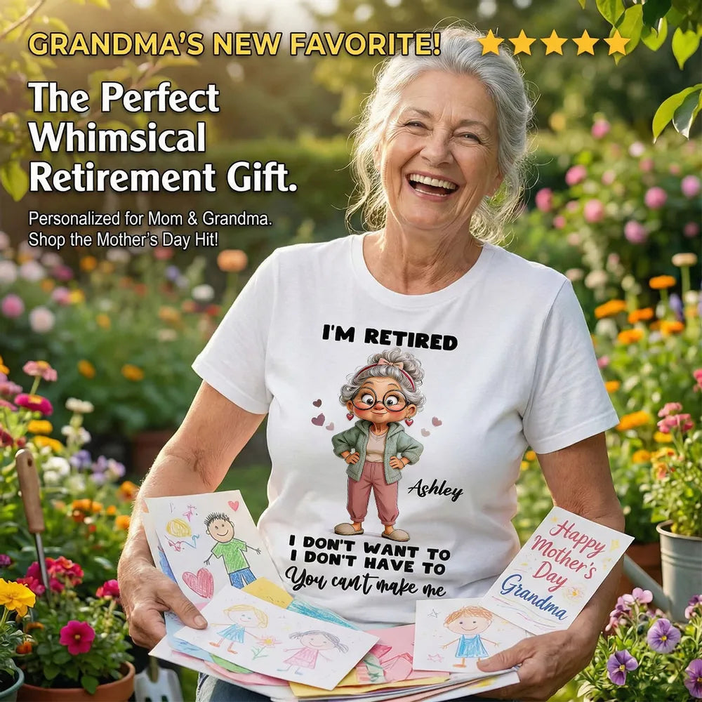 Personalized Classic Tee 'I'm Retired' Cute Cartoon Grandma Shirt, Funny Everyday Wear, Unique Retirement Gift for Mom or Grandma