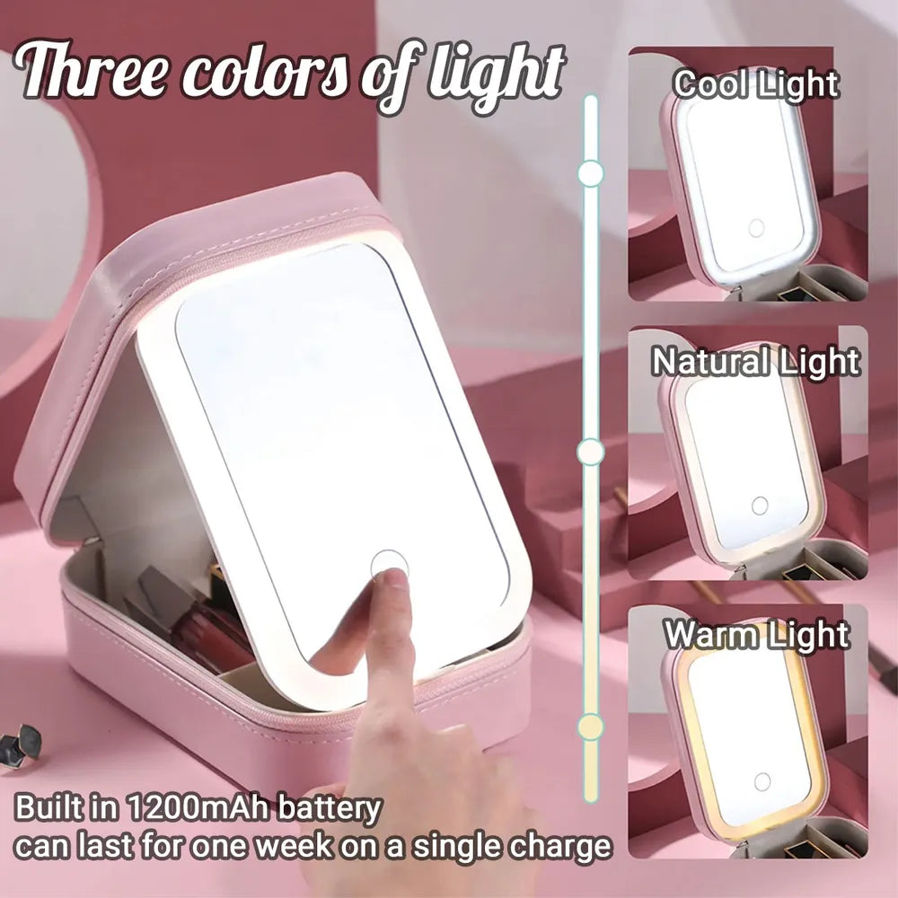 Blooming LED Leather Makeup Case β Soft Light Mirror Organizer, Thoughtful Gift for Her