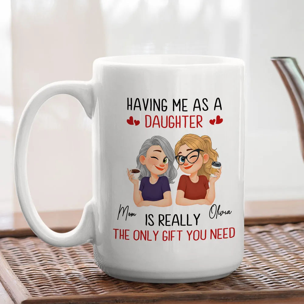 Personalized Mother Daughter Coffee Ceramic Mug, Cute Winking Cartoon Design, Unique Gift For Mom From Daughter