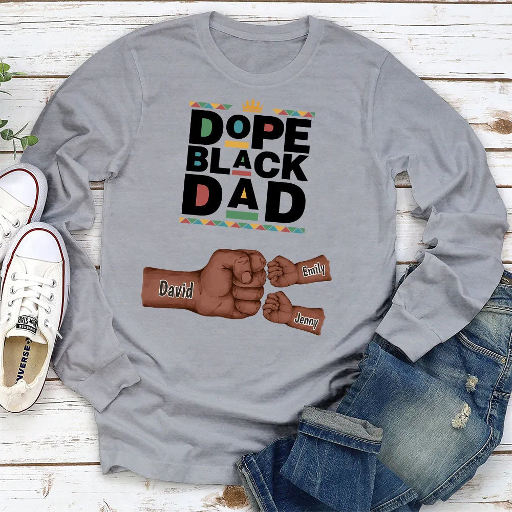 Personalized Dope Black Dad Classic Tee With Fist Bump Hands Design, Unique Father's Day Gift For Dad