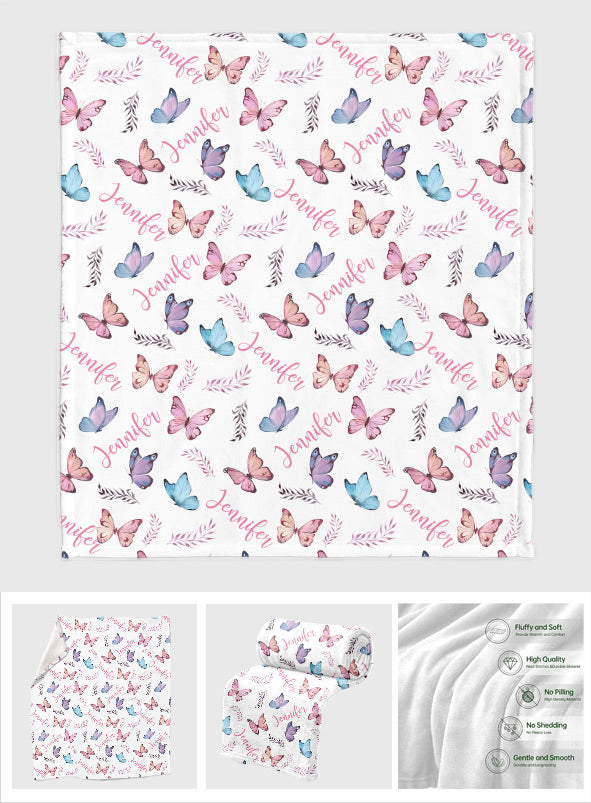 Butterfly Custom Name - Personalized Sibling Blanket