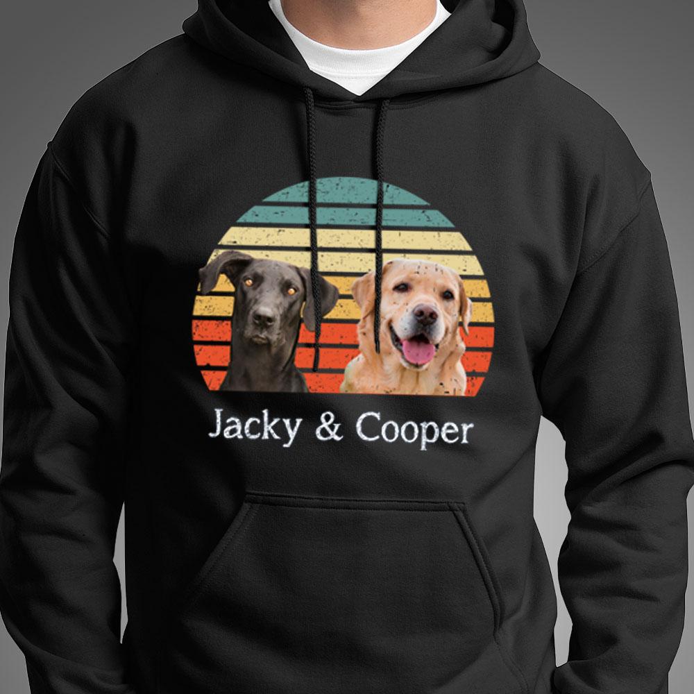 Custom Pet Portrait Classic Tee, Vintage Sunset Dog Design for Everyday Wear, Heartwarming Gift for Dog Moms & Dads